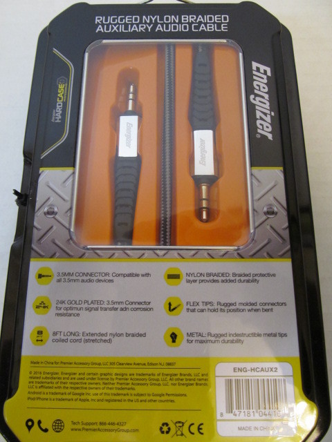 Energizer Rugged Nylon Braided Auxiliary Audio Cable for 3.5mm Devices, FlexTech