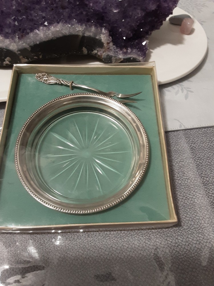 Frank M Whiting slerling dish with folk