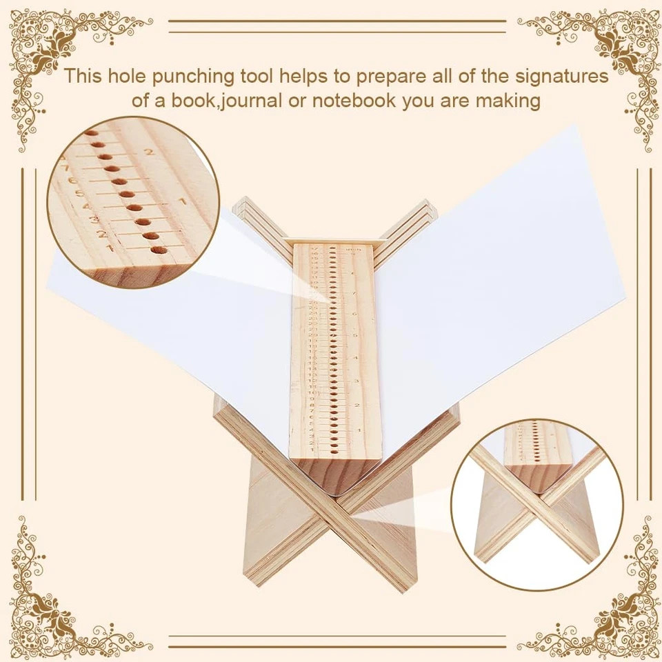9 Inch Wood Bookbinding Punching Tool, Pine Book Binding Cradle, Book Binding...
