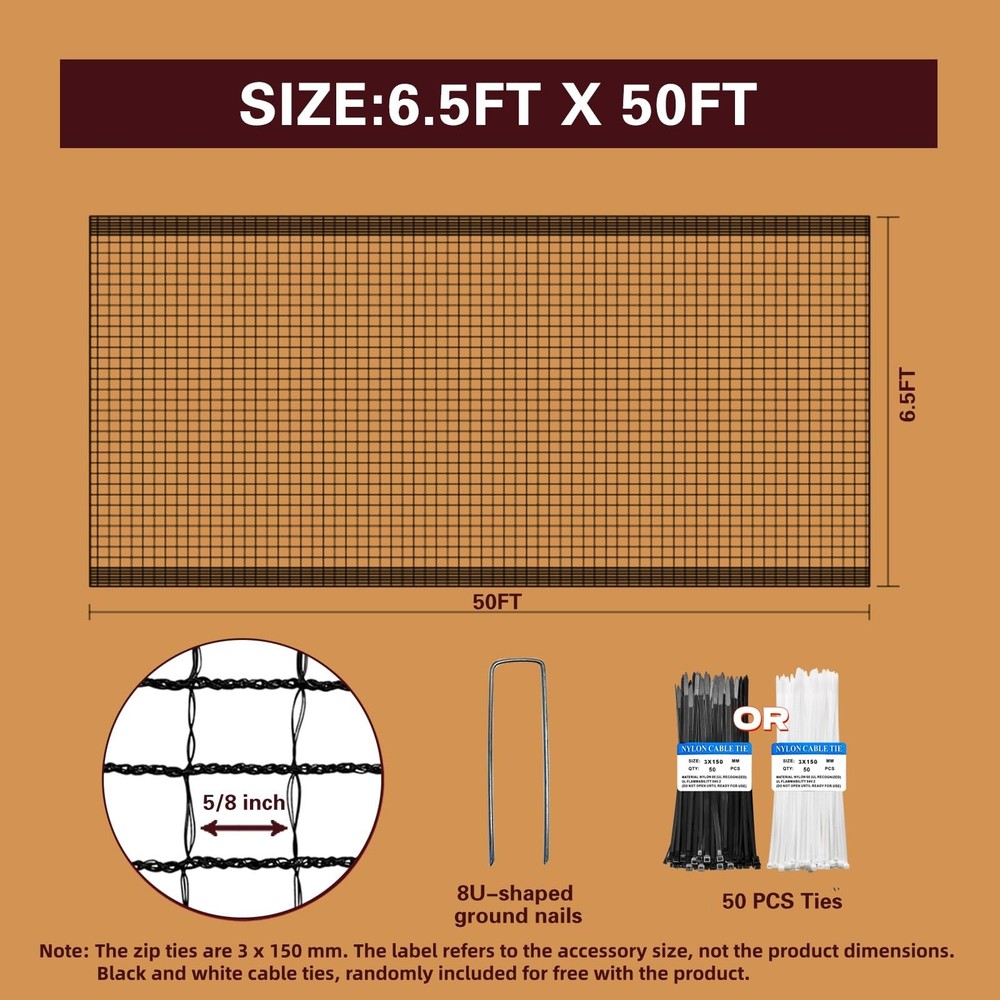 ORIVOGAS Deer Fence Netting,Plastic Mesh 6.5ft*50ft, Black