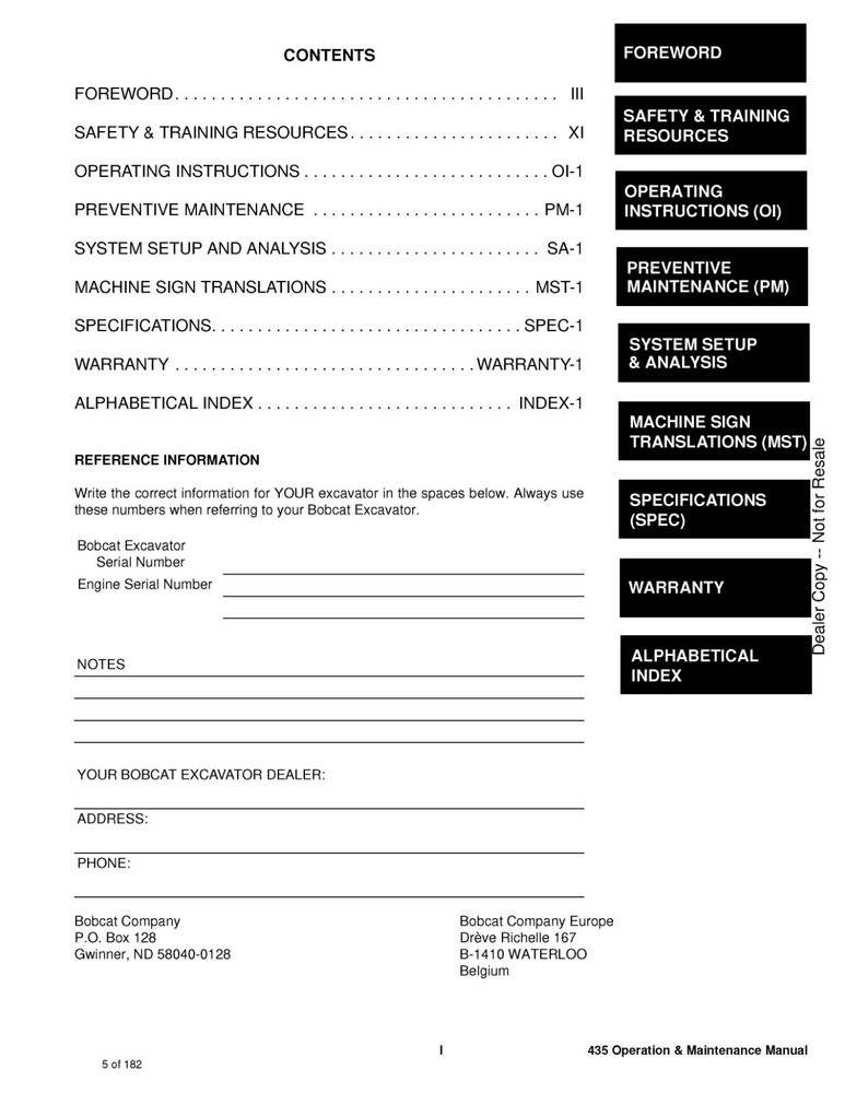 Bobcat 435 - Operation Maintenance Manual Printed On Paper
