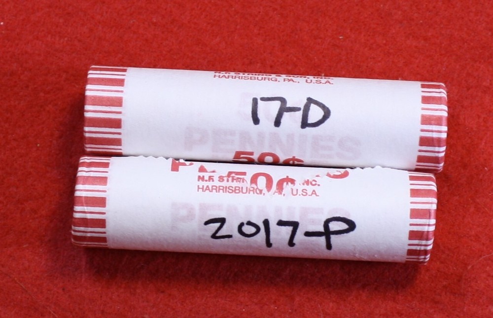2017-P&D Lincoln Shield Cent Penny 2-50 Coin rolls roll Uncirculated