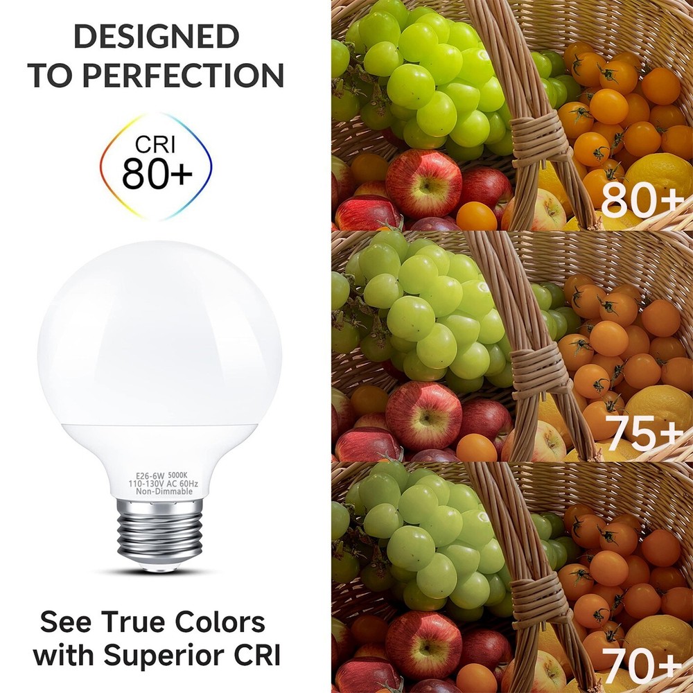 8-Pack G25 Non-dimmable LED Vanity Light Bulbs, 60W Equivalent, 5000K Daylight