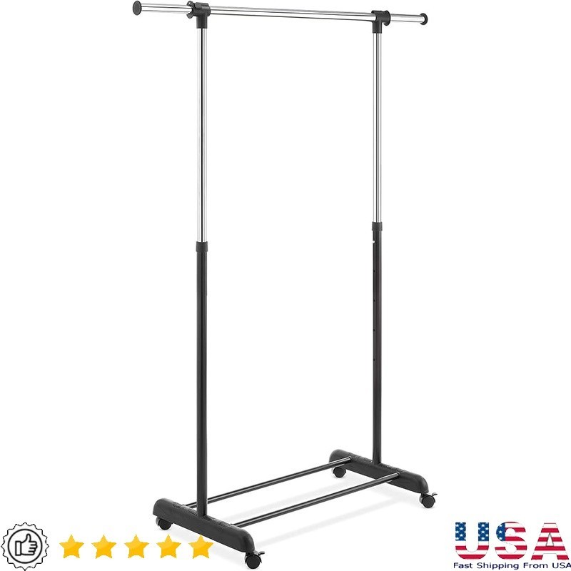 Adjustable Rolling Clothes Organizer Garment Rack Chrome Steel Storage Solution