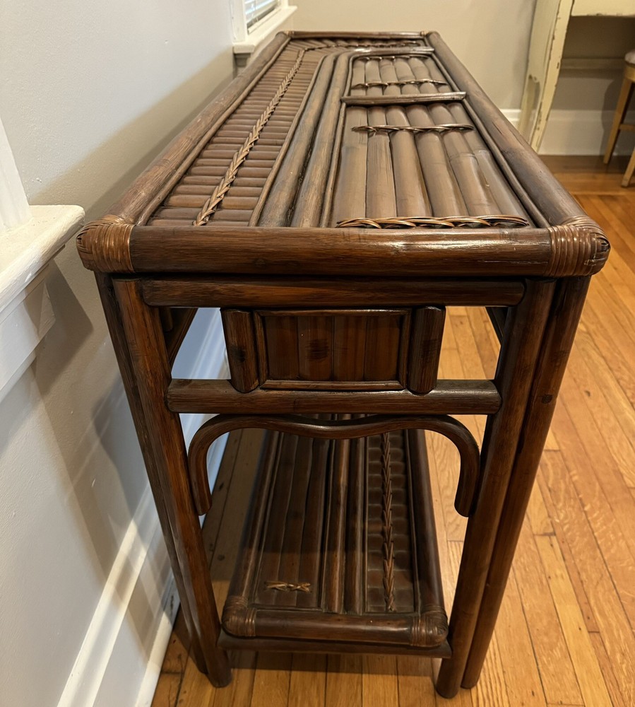 Vintage Boho Chic Brentwood Rattan Console Sofa Table