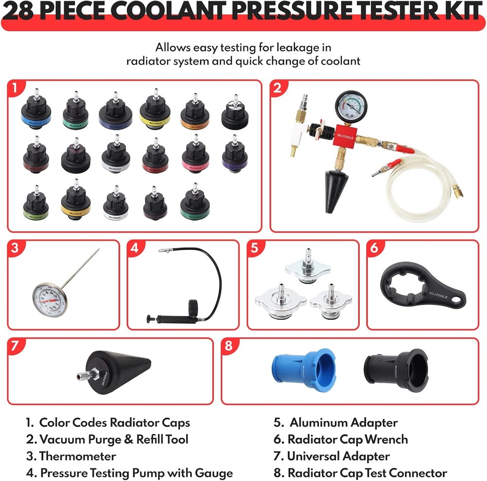 BILITOOLS Radiator Coolant Pressure Tester coolant test&refiller full kit