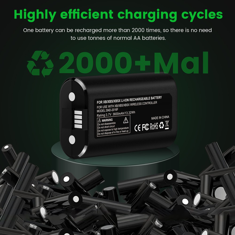 2 x 3600mAh Rechargeable Battery Pack For XBox One Controller+USB Charging Cable