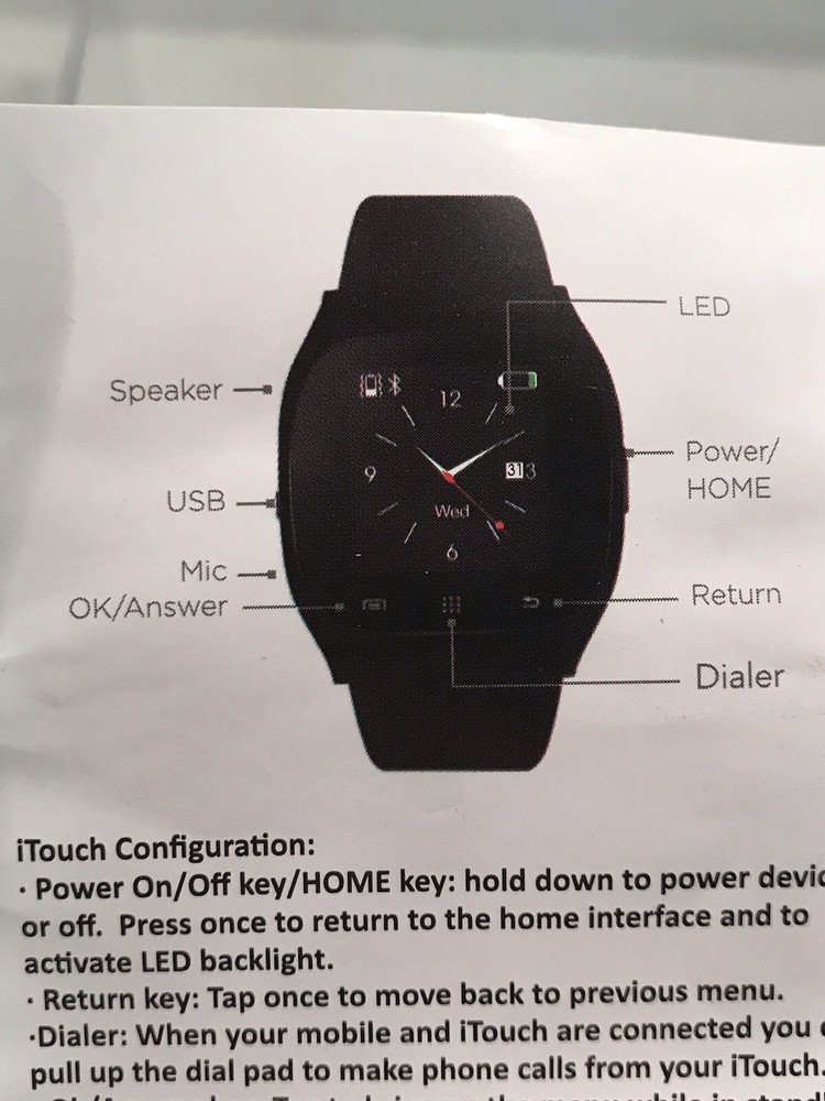 ITOUCH SMART WATCH BLUETOOTH ANDROID/IOS CALLS-TEXTS-EMAILS IN BOX
