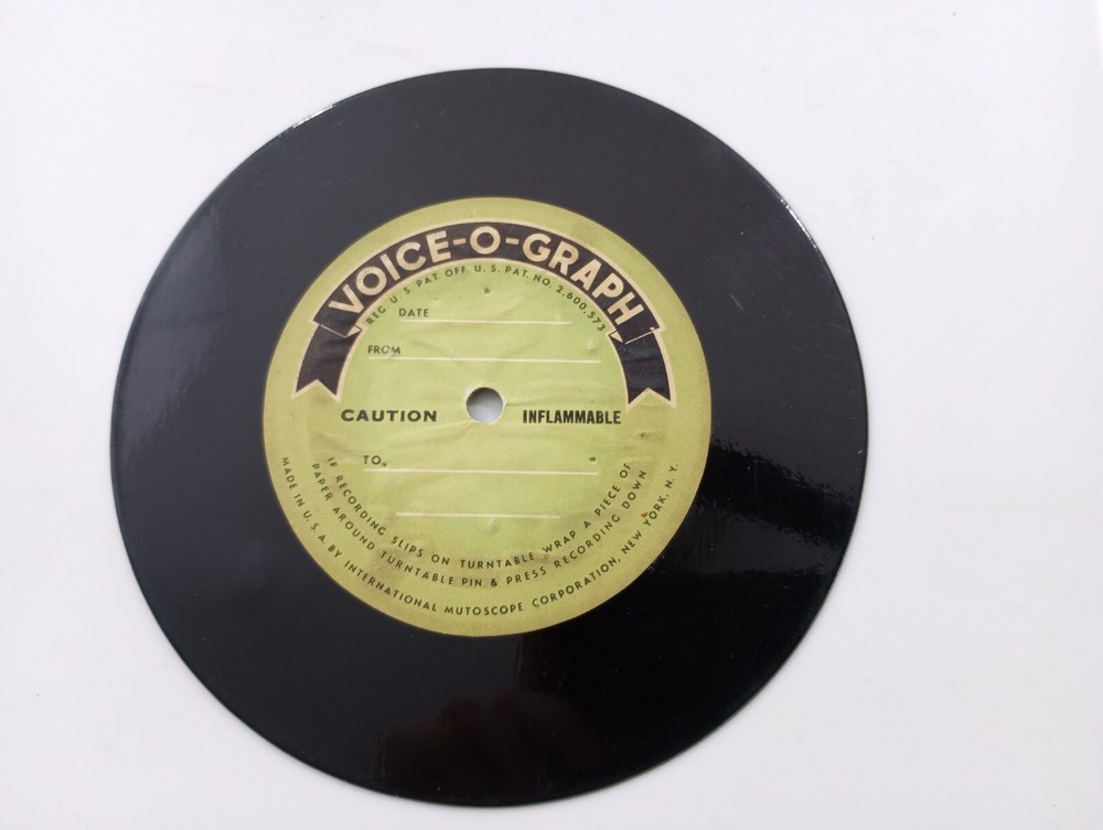 Vintage US Inflammable Voice-o-Graph record not tested