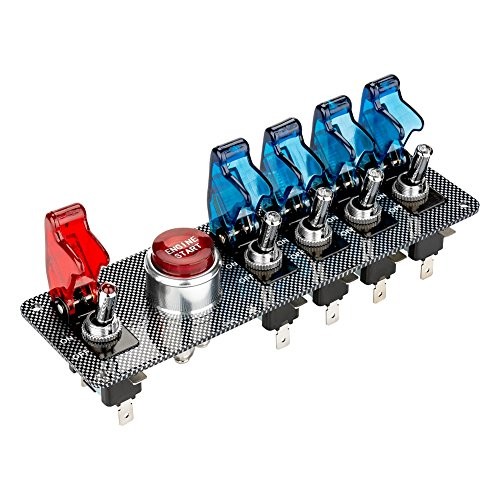 dc12v flip-up Ignition Switch Panel,5 in 1 car Engine Start Push 4 Blue 1 Red