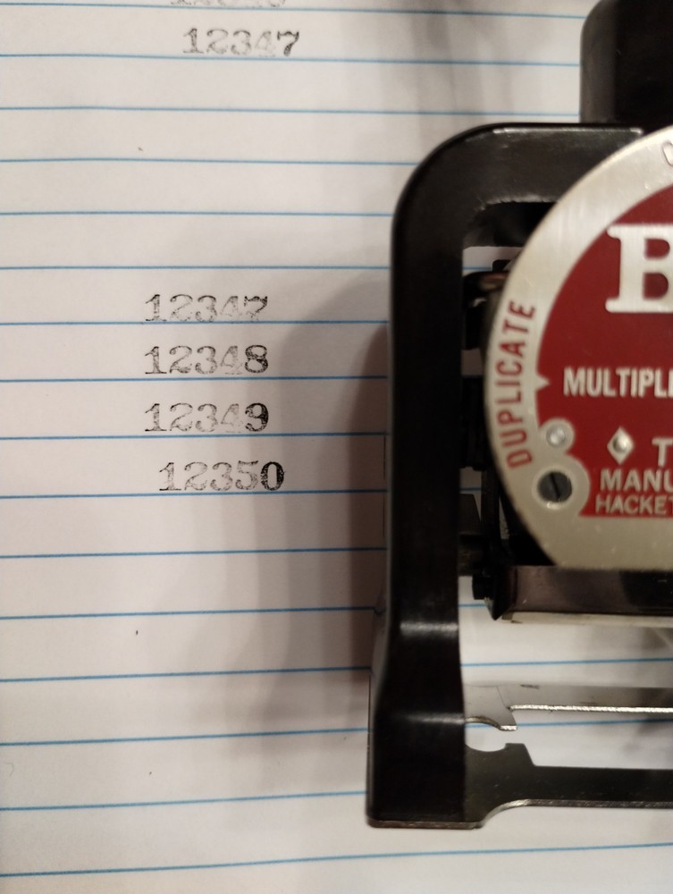 Vtg Bates Numbering Machine Multiple 4 Movement 6 Wheels Style E in Original Box