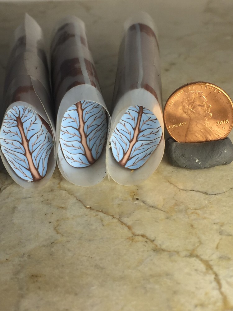 polymer clay canes raw large blue leaf