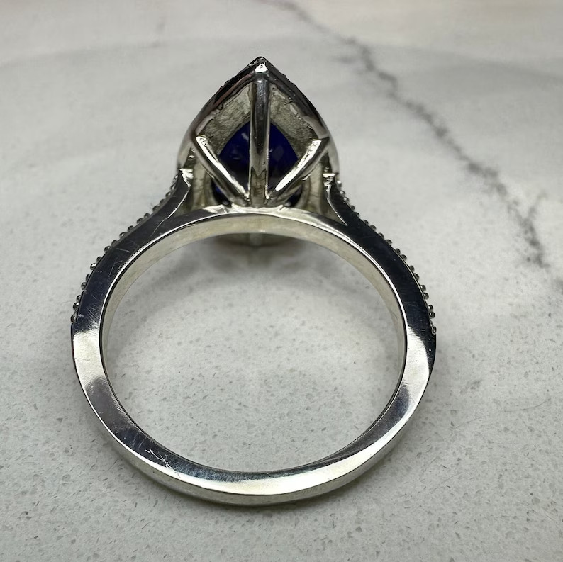 3.40 Ct Natural Sapphire & Diamond Engagement Ring 14K Solid White Gold