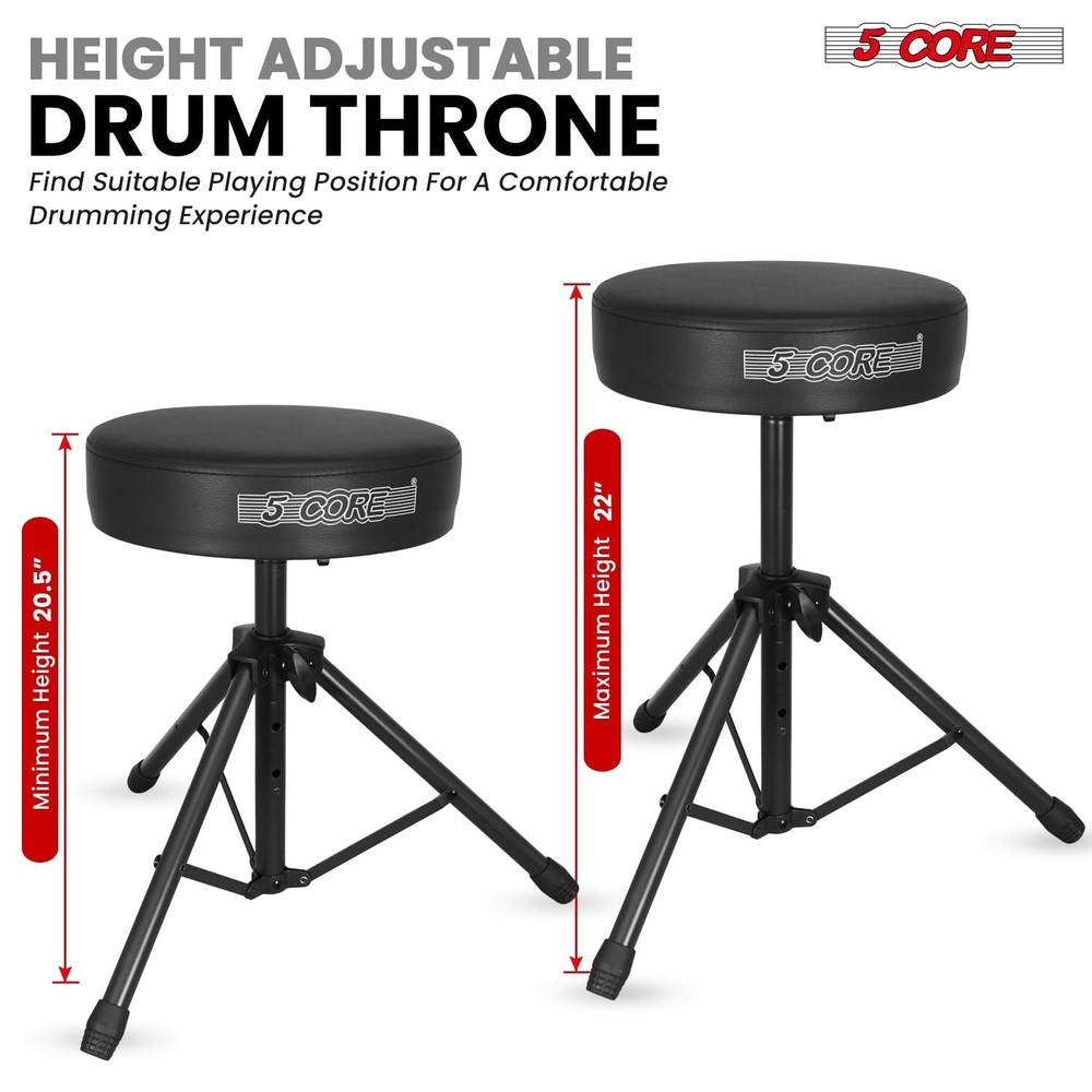5 Core Drum Throne 3" Padded Comfortable 330Lb Capacity Drummer Stool Adjustable