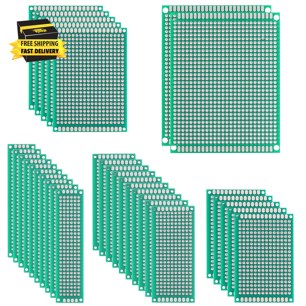 32 Pcs PCB Board, Green Circuit Board with 5 Sizes Compatible, Double Sided PCB