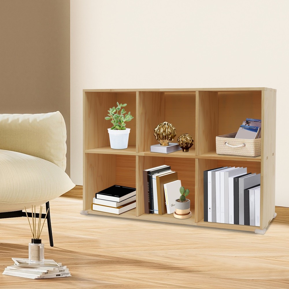 Solid Wood Bookcase with 6 Cubes - Stylish Storage & Elegant Design