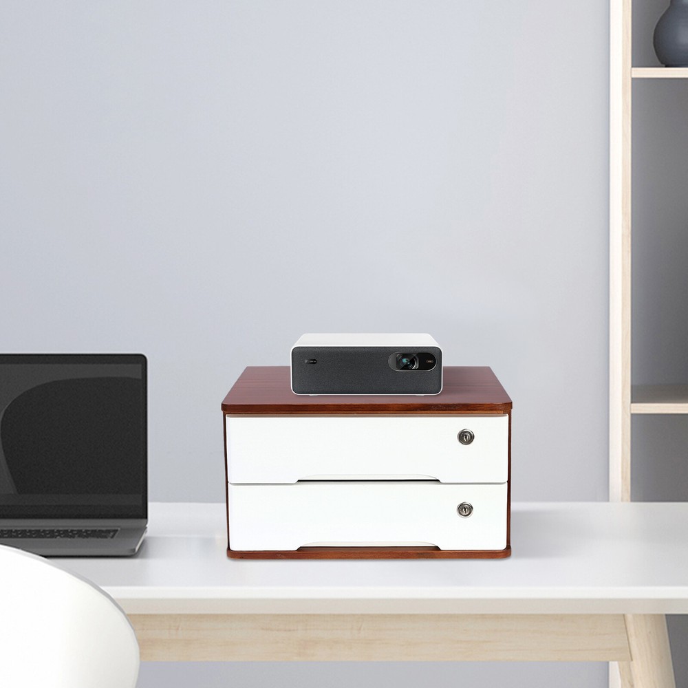Wooden Desk Organizer with Lockable Drawer - 2-Tier Storage Solution
