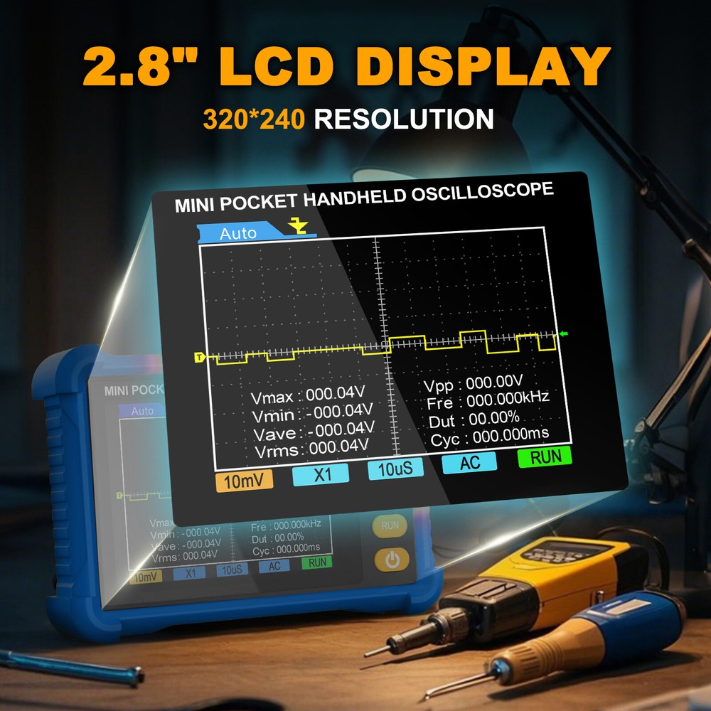 Mini Oscilloscope Handheld - 500kHz Bandwidth, AUTO Set, Perfect for Electronics