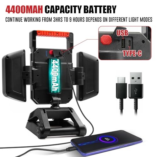 40W Rechargeable Work Light, 4000LM Magnetic Work Light, Foldable&360°