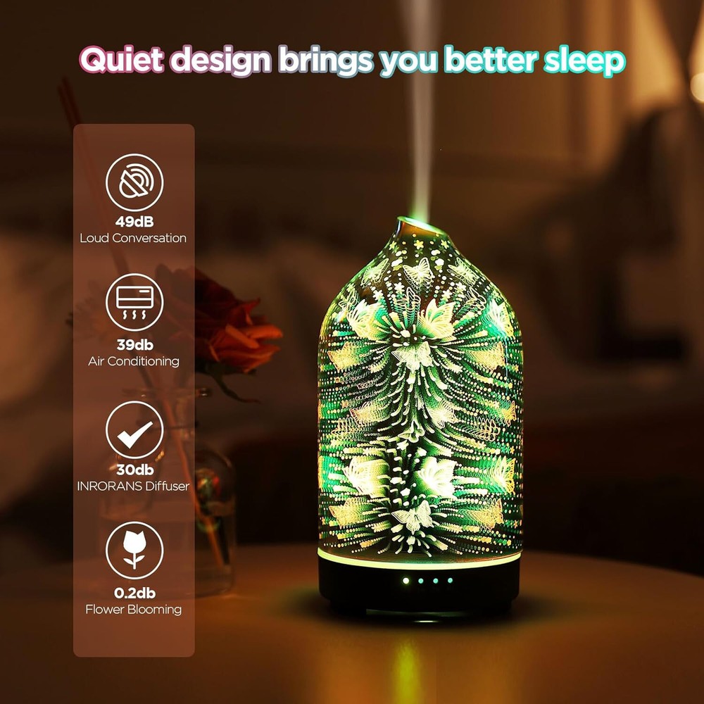 Essential Oil Diffuser Hand Blown Glass Aromatherapy Diffuser - Ultrasonic Cool