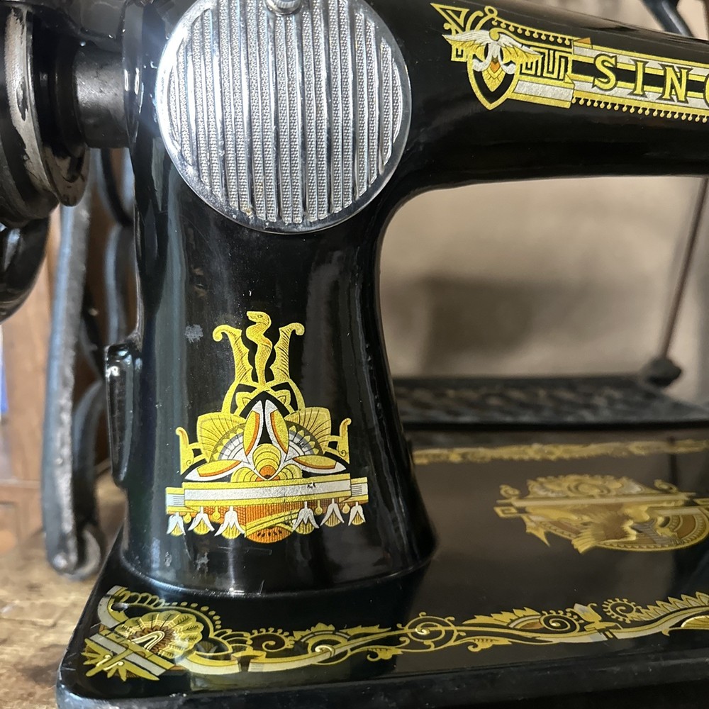 Antique SINGER Egyptian Style Sphinx Sewing Machine Set