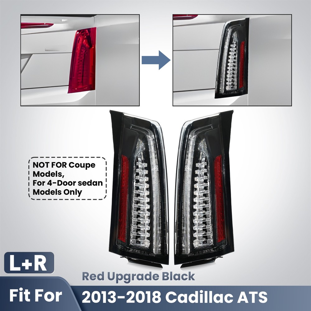 Fit for 2013-2018 Cadillac ATS LED Tail Light Black Conversion Pair Left + Right