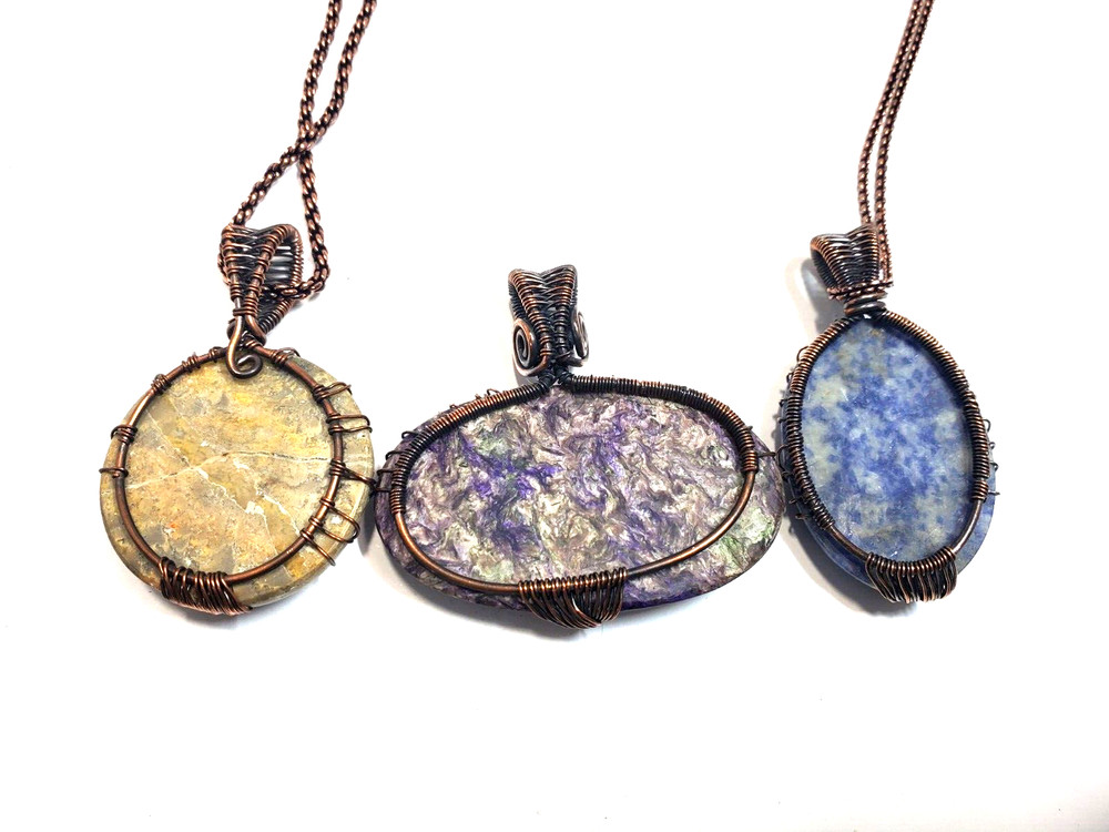 3 Gemstone Pendants + 2 Chains - See Description