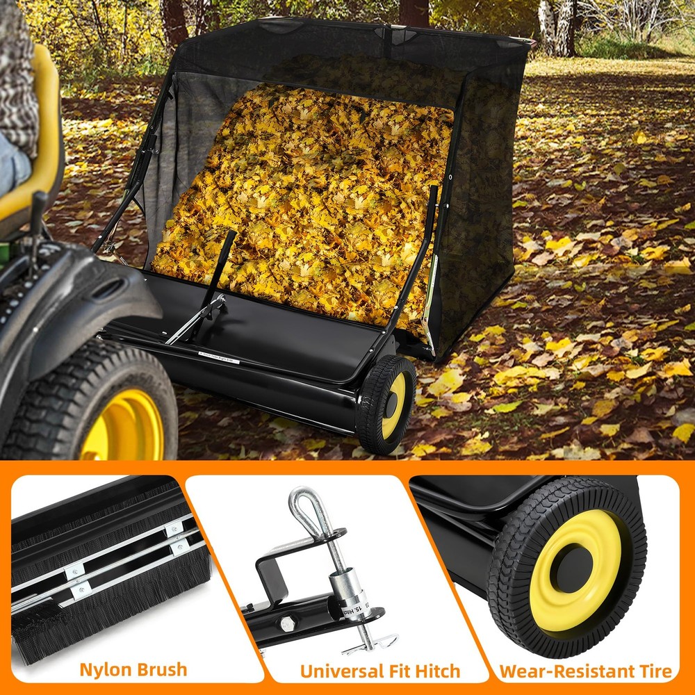 50" Lawn Sweeper Tow Behind,26Cu.Ft.Large Pull Behind Grass Sweeper,Adjustable