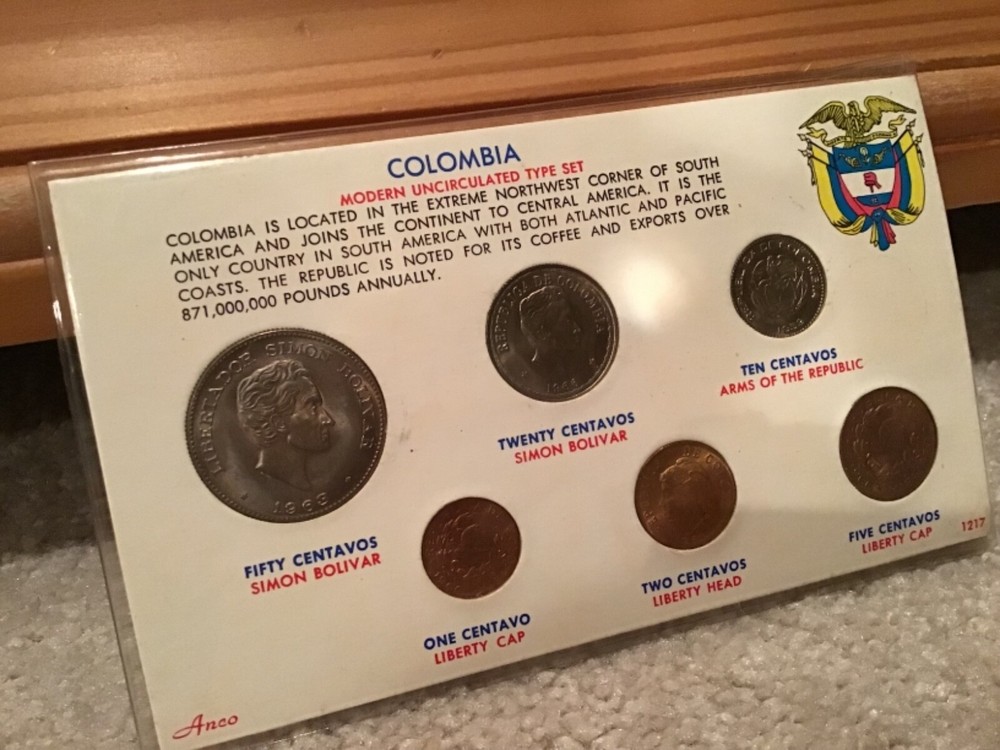 Colombia Modern Uncirculate Type Set Coins 1959-1965
