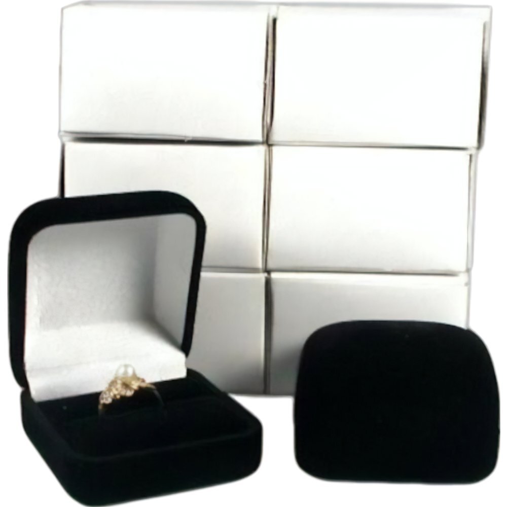 6 Black Flocked Square Ring Gift Boxes Jewelry Display
