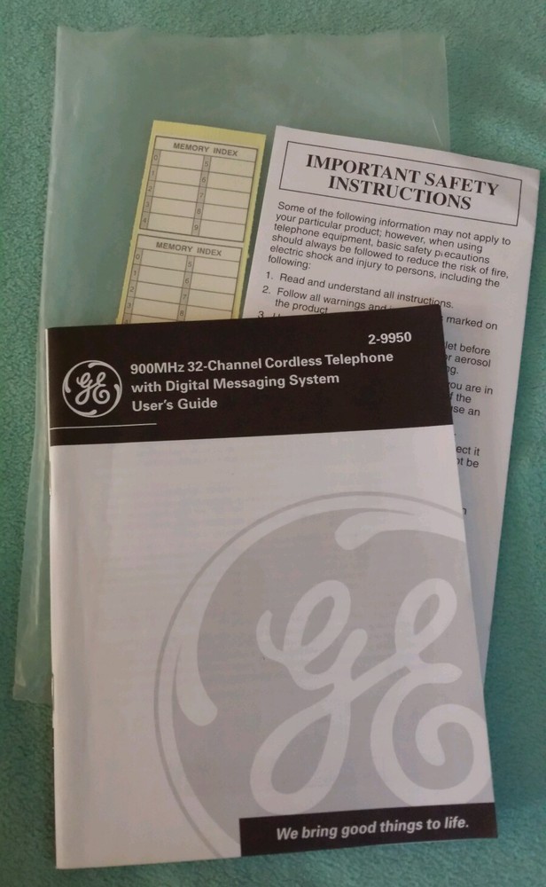 GE 32-Channel Cordless Phone With Digital Messaging System User's Guide 2-9950