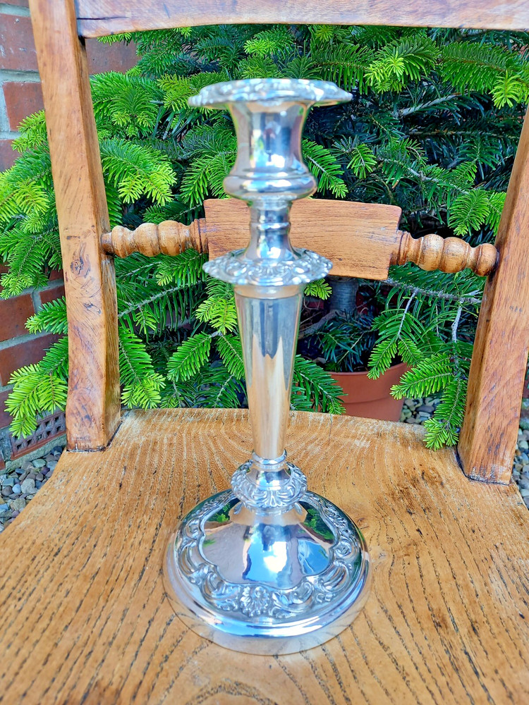 Antique Large Silver Plate Candlestick Holder