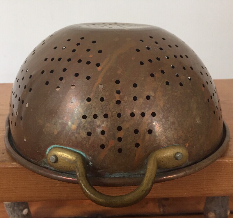 Vintage Antique Solid Copper Water Strainer Colander With Solid Brass Handles