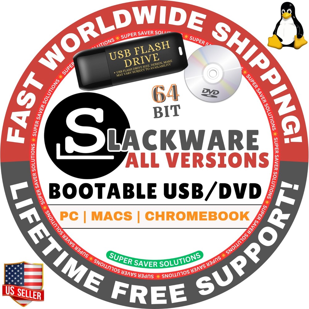 SLACKWARE LINUX OS LIVE BOOT USB, DVD LATEST 15 MATE, XFCE, LEAN, 64BIT