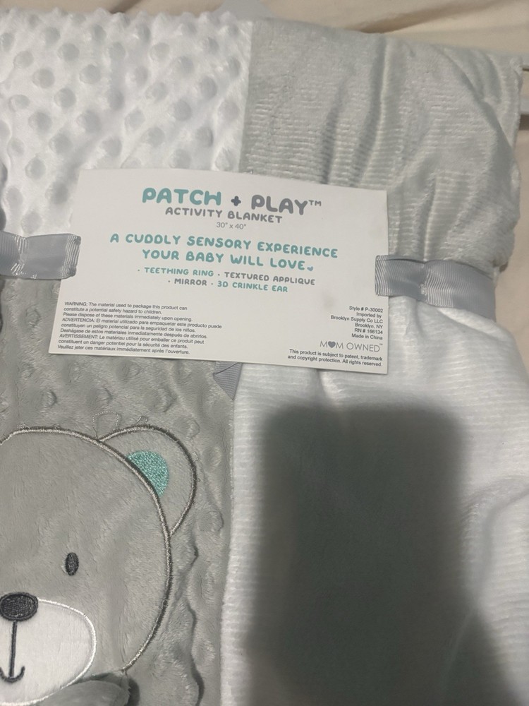 Patch + Play Sensory Activity Blanket 30x40 Bear Elephant Teething Ring