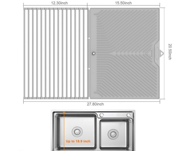 Over the sink Roll Up Dish Drying Rack w/ Mat Combo Silicone (29" x 20")
