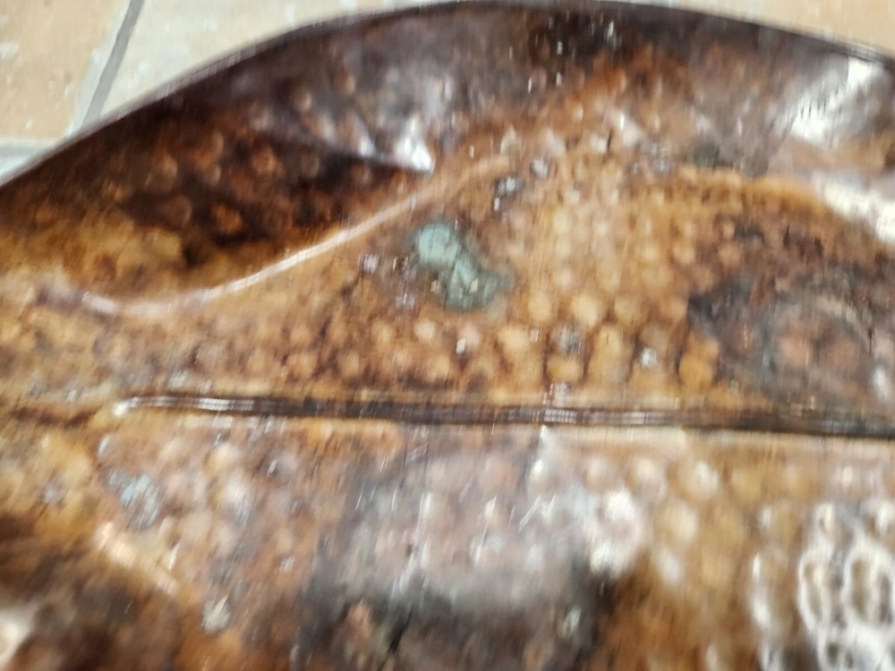 Solid Copper Leaf Tray w/ Handle Patina Some Vertigree