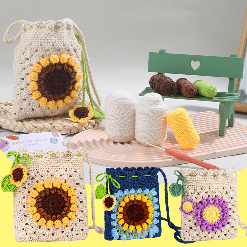 Crochet Hook Material Package Kit Unfinished Thread Woven Bag Sunflower Style