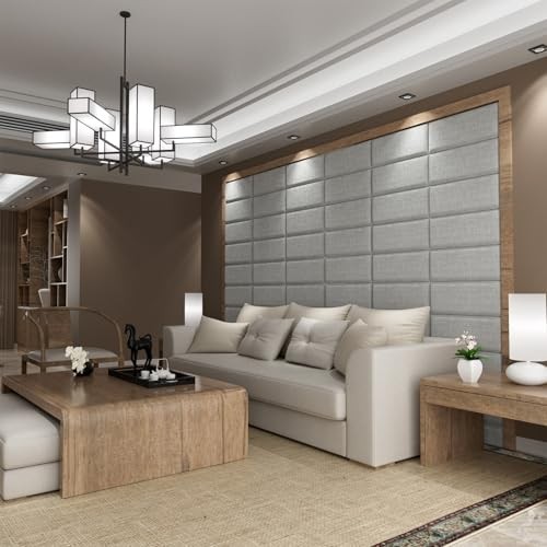 Light Grey Upholstered Wall Mounted Headboard for Twin Bed, 4 Peel & Stick Panel