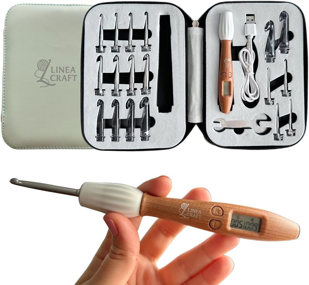 Counting Crochet Hook Set – 18 Sizes Interchangeable Hooks Kit, Light Up, Digita
