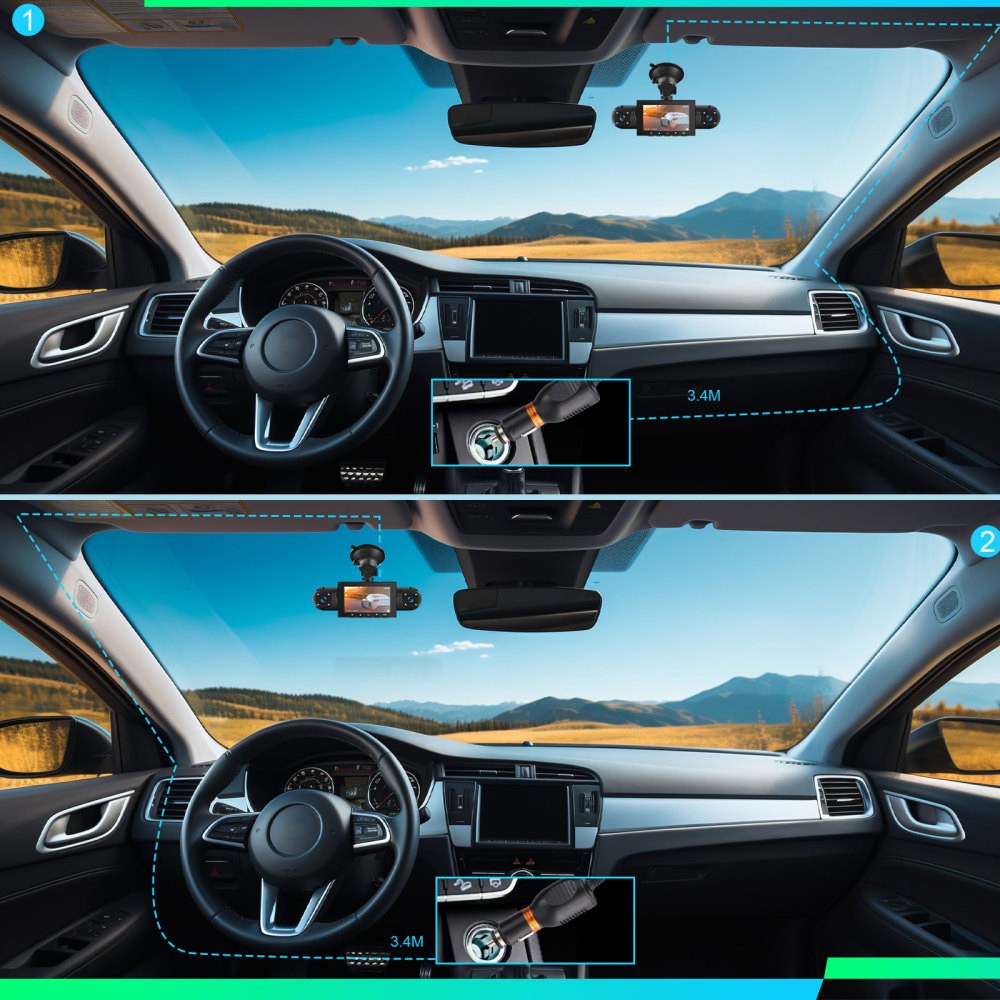 360 Degree View 4 Channel Dash Cam Front and Rear Inside Left Right, Dash Camera