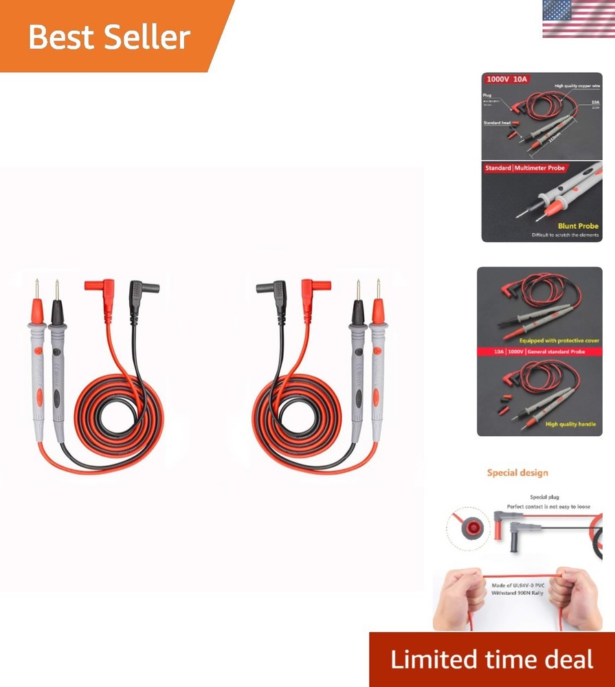 Durable 1000V Multimeter Probes with Silicone Insulation & Ultra-Sharp Tips