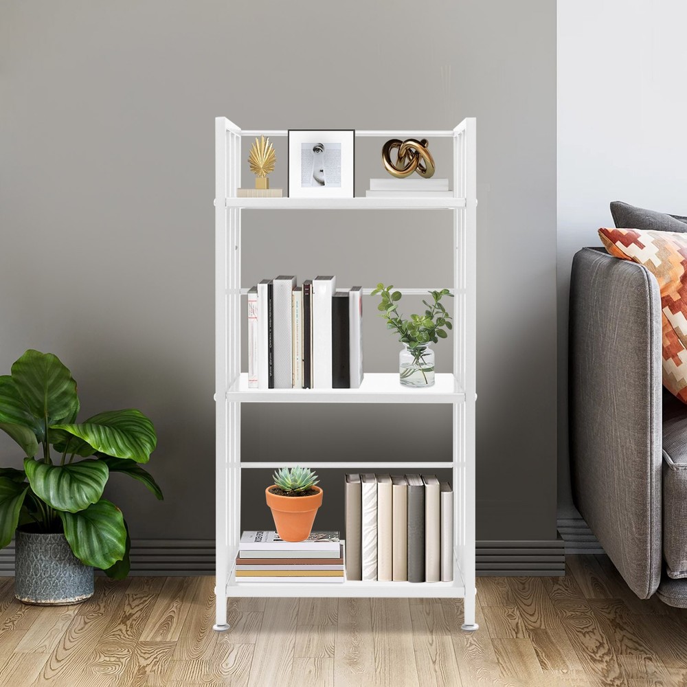 Open Shelf Bookcase, 3-Tier Display Rack, White, Baking Paint, Floor Mount