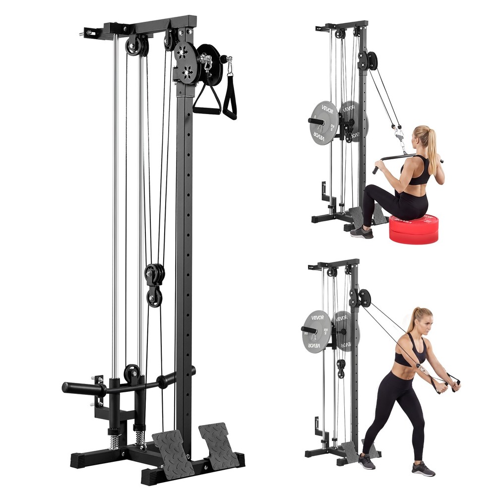 VEVOR LAT Pull Down Machine 3-in-1 Row Cable Machine with Wall-Mount Design