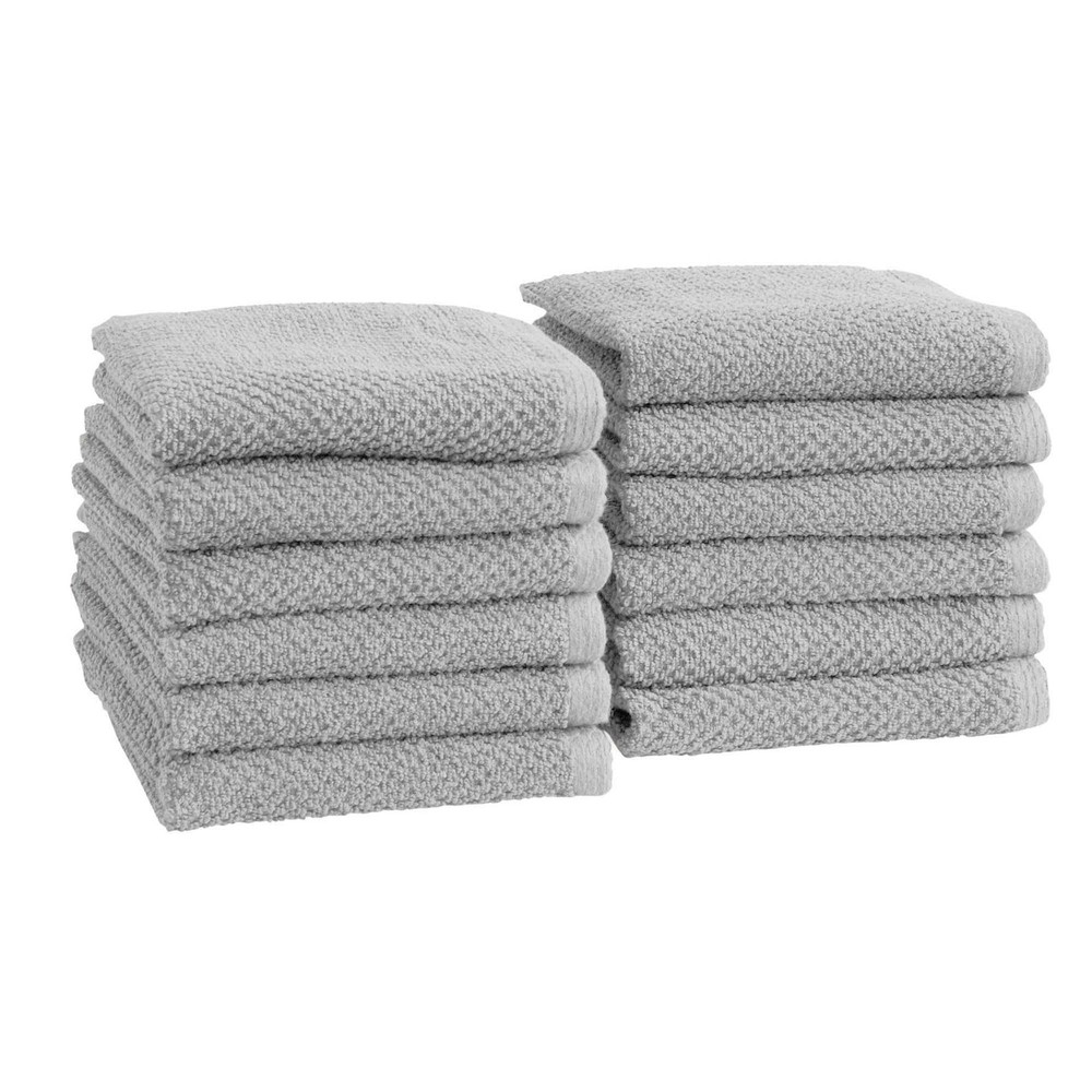 Bath Towels 12 Pack, Absorbent Cotton Washcloth, Soft, Light Grey