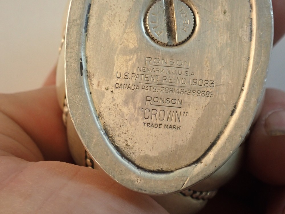 Vintage Ronson "CROWN" Silver Plate Table Lighter Rare Nice