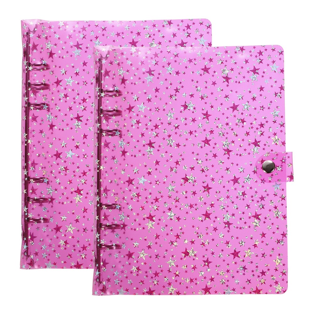 A5 Binder Cover, 2 Pcs Stars Refillable Notebook Shell with Snap Button, Pink