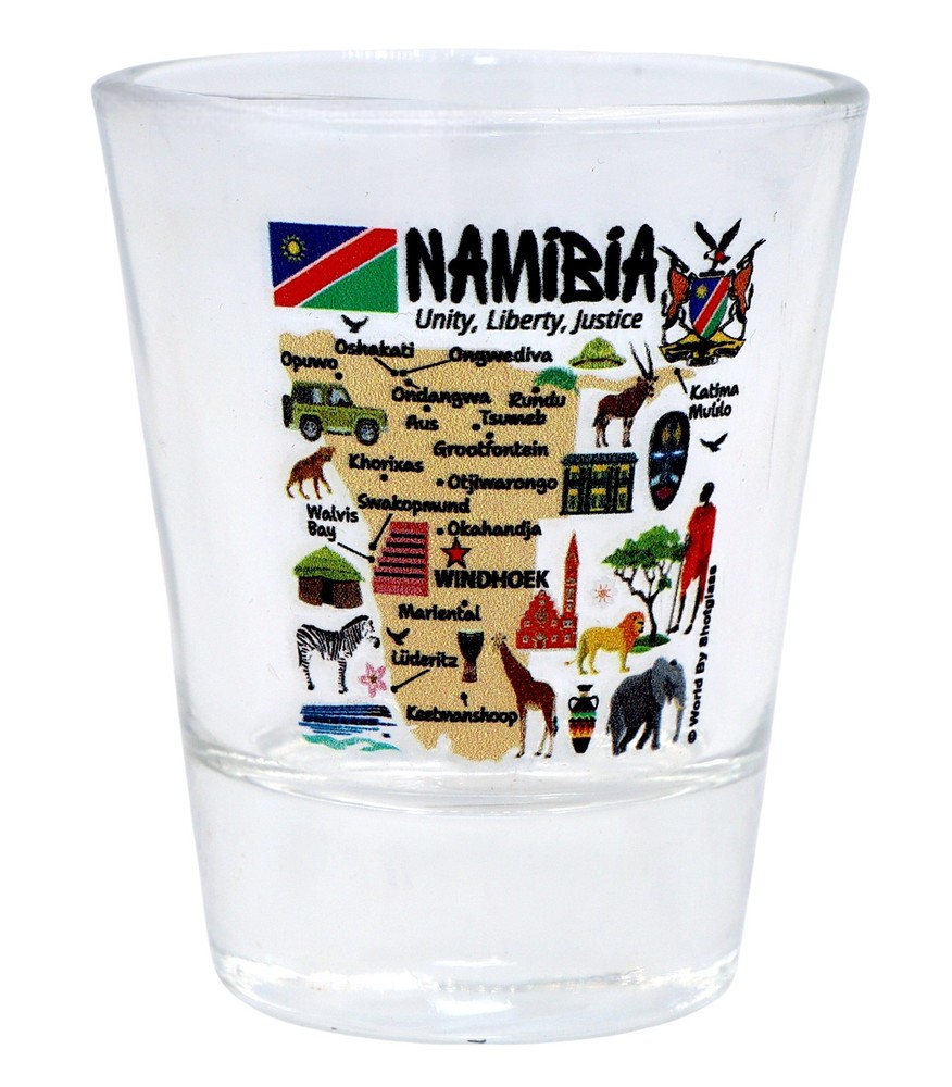 Namibia Map and Attractions Collage Shot Glass