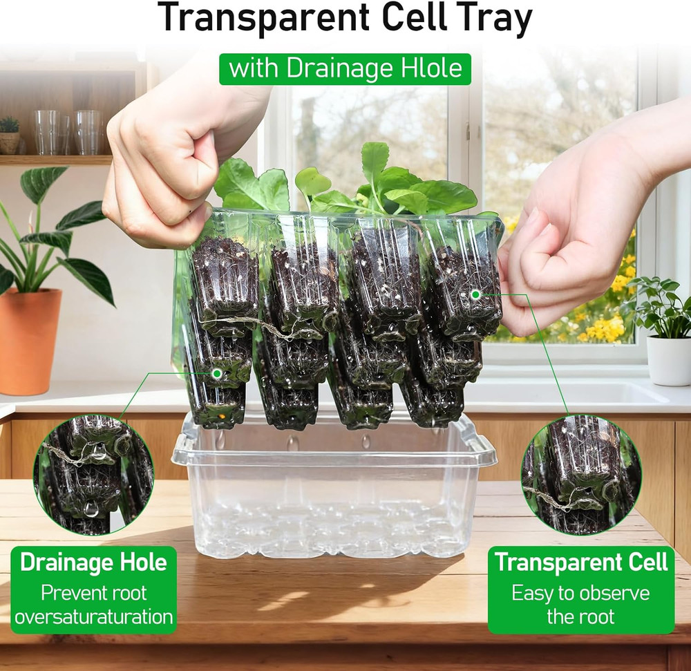 Seed Starter Tray with Elevated Lid, 120 Cells Seed Starter Kit with Adjustable