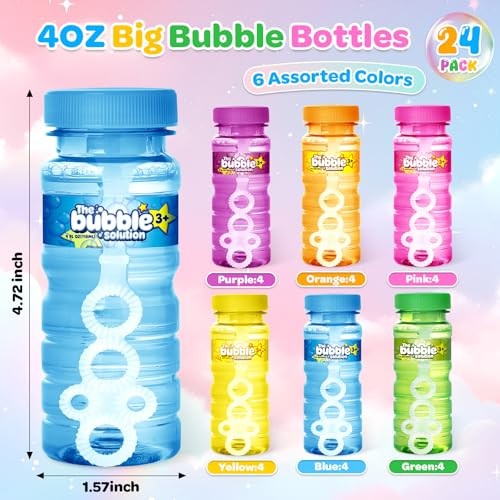 24 PCS Bubble Bottles with Wand Assortment for Kids,Bubble Solution 24 Pack